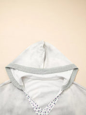Floral Patched Waffle Textured V Neck Casual Hooded Top | Tops Daverri Fashions