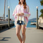 Daverri openwork tassel gradient knit crochet cover-up in pink and cream