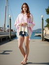 Daverri openwork tassel gradient knit crochet cover-up in pink and cream