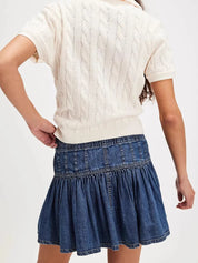 Navy Buttoned Ruffled Mini Denim Skirt | Skirts Daverri Fashions