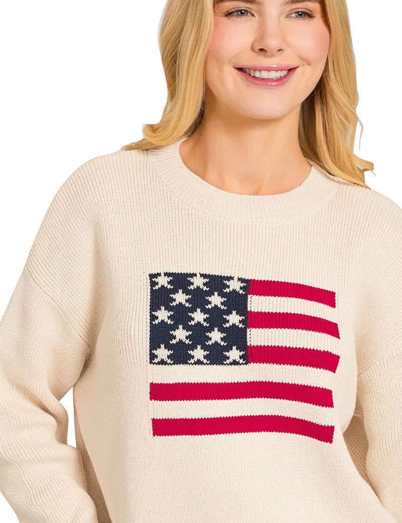 Zenana American Flag Crew Neck Sweater | Daverri Fashions