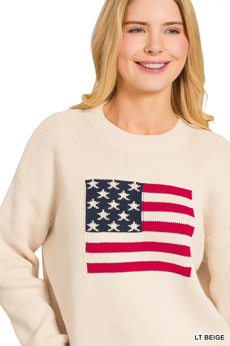 Zenana American Flag Crew Neck Sweater | Daverri Fashions