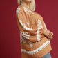 Umgee Full Size Two Tone Border Print Top with Balloon Sleeves Plus Size