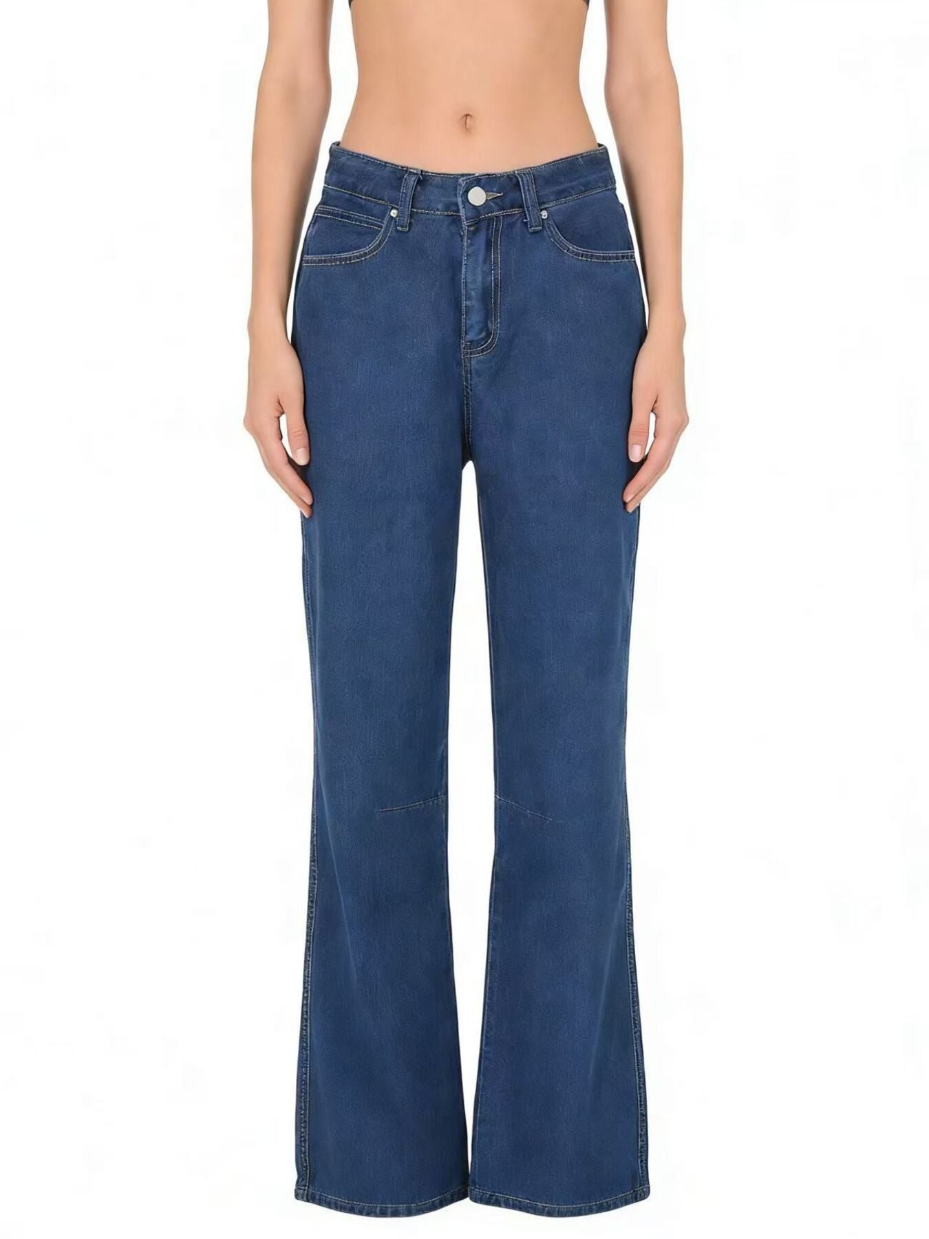 Daverri high-waisted wide leg jeans in dark blue denim flare with five-pocket design
