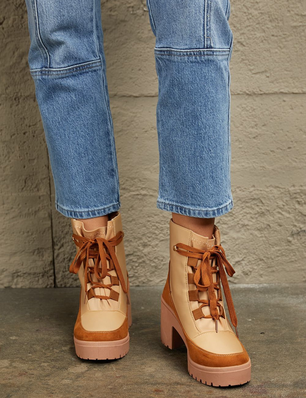 East Lion Corp Lace Up Lug Booties Khaki Clearance