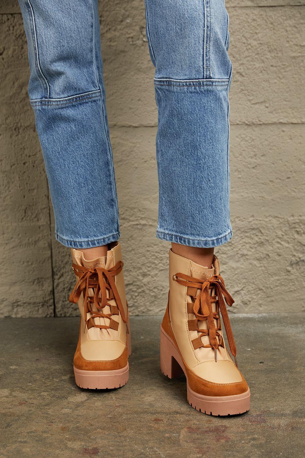 East Lion Corp Lace Up Lug Booties Khaki 7 Clearance