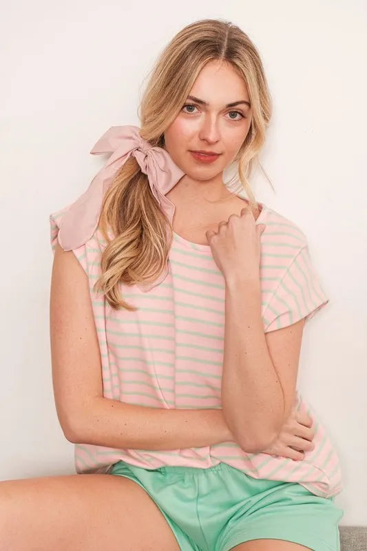 Lime 'N' Chili Striped Muscle Sleeve Top | Tops Daverri Fashions