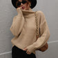 Daverri high neck balloon sleeve rib-knit pullover sweater in beige