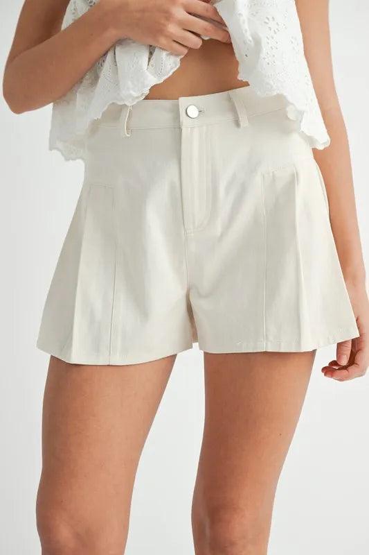 MABLE Pleated High Waist Twill Shorts Ecru
