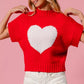 Red BiBi Rib Banded Heart Pattern Valentines Sweater with white heart design