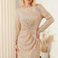 Sequin Knot Round Neck Long Sleeve Mini Dress - DAVERRI FASHIONS