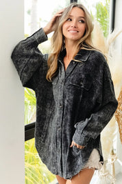 BiBi Vintage Washed Wrinkle Gauze Shacket | Daverri Fashions