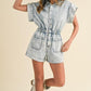 Annie Wear Elastic Waistband Short Sleeve Denim Romper Denim Rompers