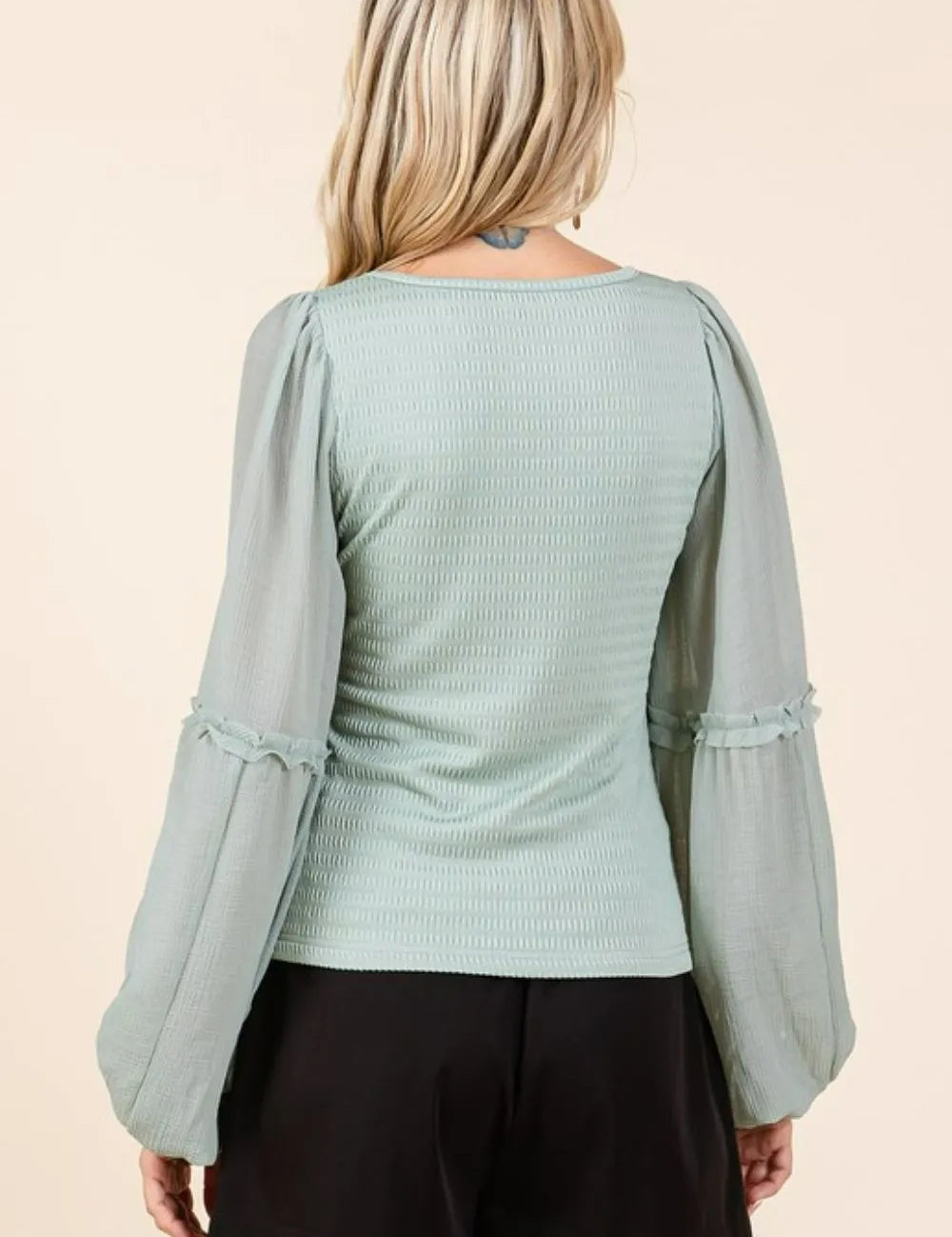 Mittoshop Mixed Media Textured Knit Chiffon Long Sleeve Top | Tops Daverri Fashions