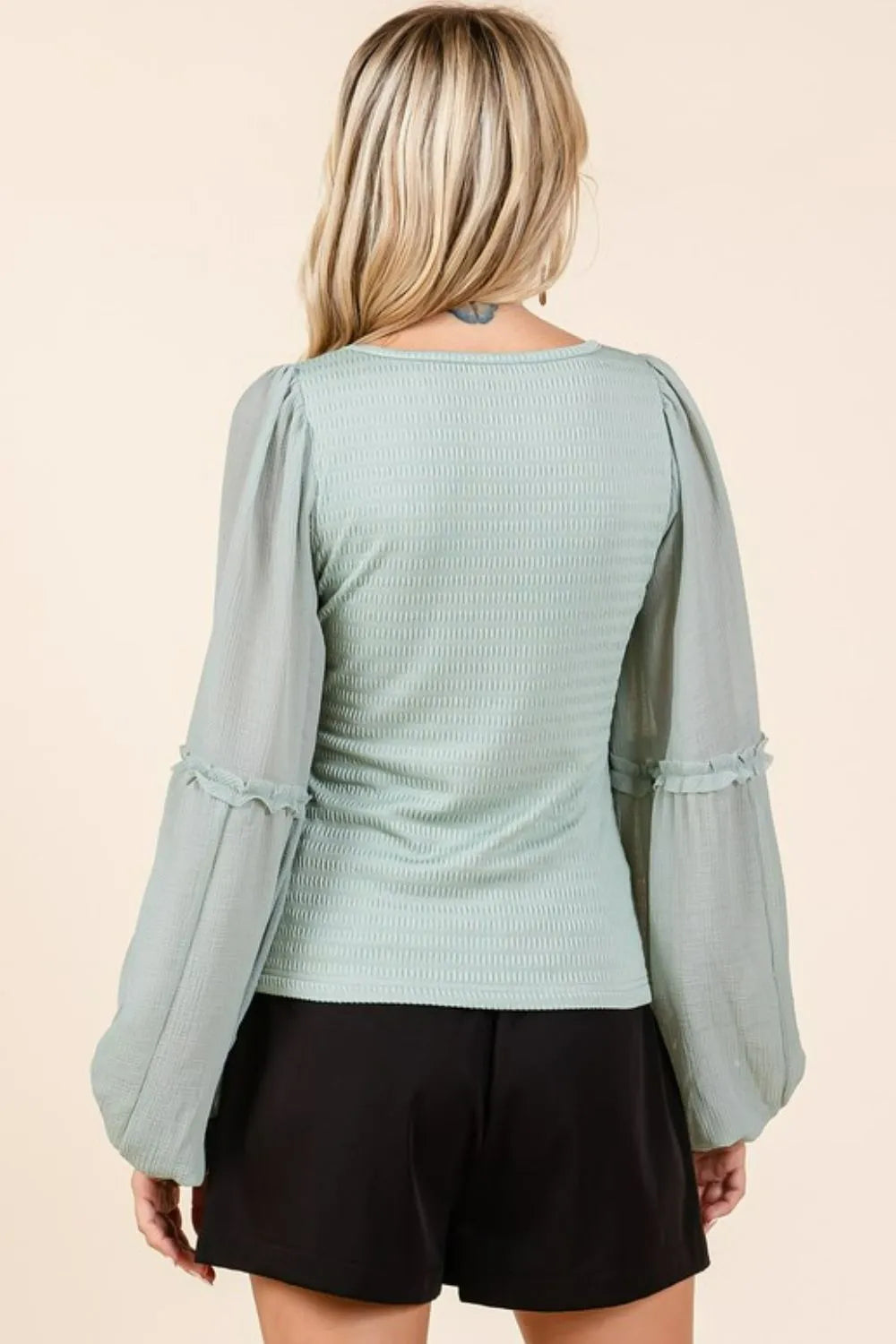 Mittoshop Mixed Media Textured Knit Chiffon Long Sleeve Top | Tops Daverri Fashions
