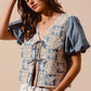 SO ME Crochet Lace Tie Front V Neck Blouse Top