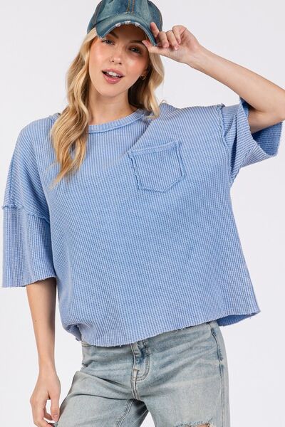 SAGE + FIG Exposed Seam Round Neck Half Sleeve T-Shirt Periwinkle T-Shirts