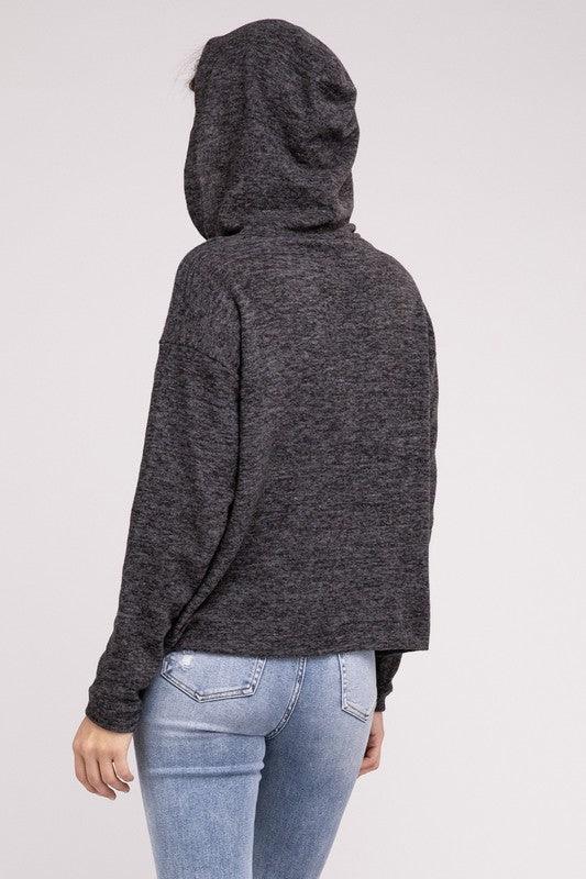 Hooded Brushed Melange Hacci Sweater Sweaters