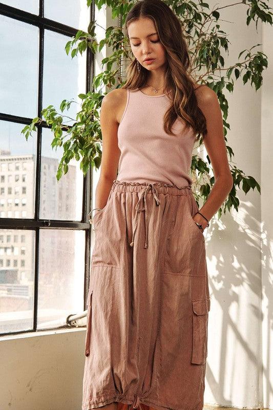 ADORA Drawstring Sleeveless Washed Dress MAUVE M