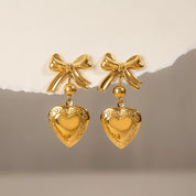 18K Gold-Plated Bow Heart Drop Locket Earrings | Earrings Daverri Fashions
