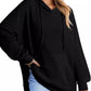 Daverri Fashions black ribbed knit oversized hoodie with drawstring hood and front pocket