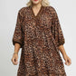 Umgee Full Size Leopard Print Mini Dress with Contrast Trim Plus Size Dresses