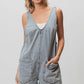 BiBi Patch vintage washed denim shortall with v-neck and pockets