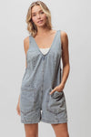 BiBi Patch vintage washed denim shortall with v-neck and pockets