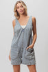 BiBi Patch vintage washed denim shortall with v-neck and pockets