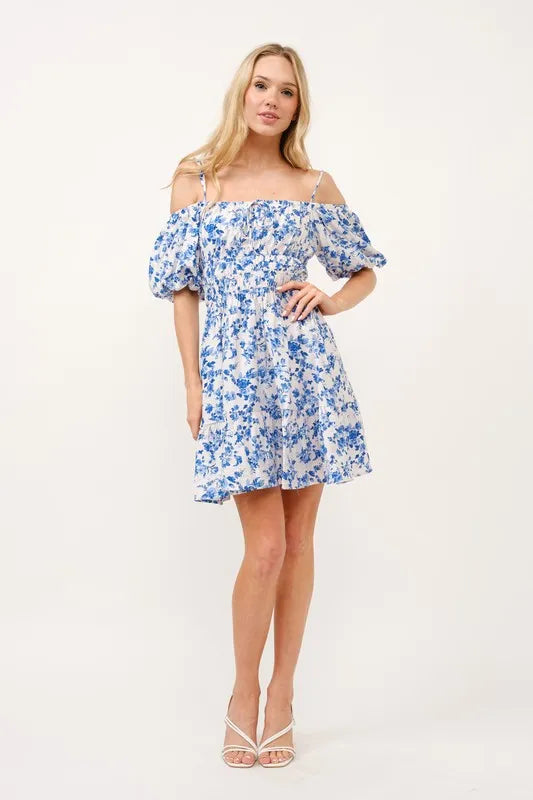 And The Why Off Shoulder Bubble Sleeve Dress Mini Dresses