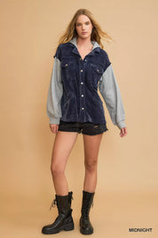 Umgee Contrast Hooded Chenille Jacket Midnight | Jackets Daverri Fashions