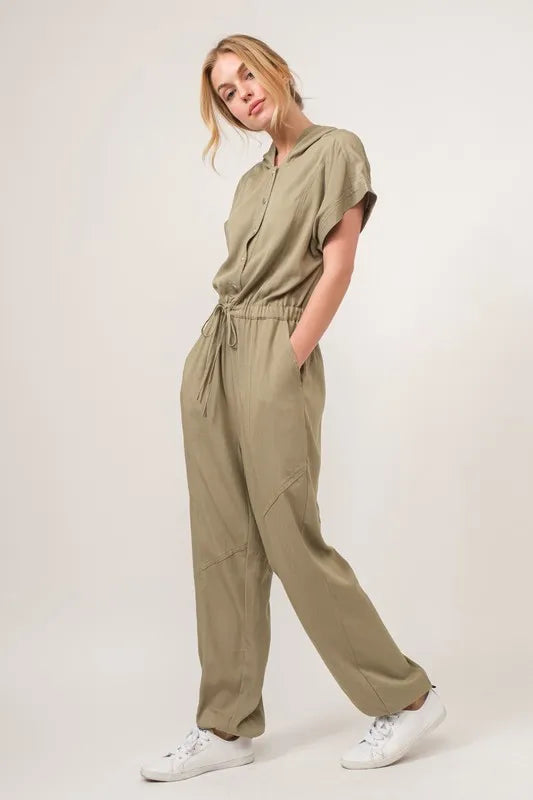 And The Why Washed Short Sleeve Hooded Jumpsuit Jumpsuits