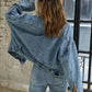 Button Down Drop Shoulder Denim Jacket - DAVERRI FASHIONS