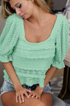 BiBi Square Neckline with Puff Sleeve Crochet Top - DAVERRI FASHIONS