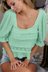 BiBi Square Neckline with Puff Sleeve Crochet Top MINT Tops