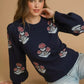 Umgee Floral Knit Sweater with Puff Sleeves - DAVERRI FASHIONS
