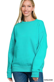 TURQUOISE Zenana Fleece Crewneck Long Sleeve Sweatshirt | Sweatshirts Daverri Fashions