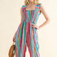 And The Why Full Size Striped Smocked Sleeveless Jumpsuit