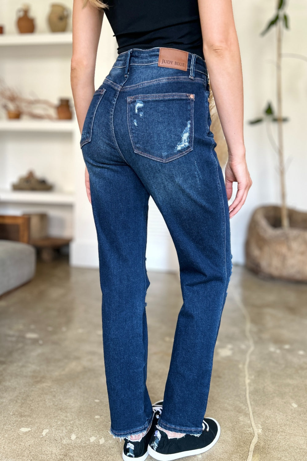 Judy Blue Full Size High Waist Rigid Magic Heavy Destroy Straight Jeans | Daverri Fashions