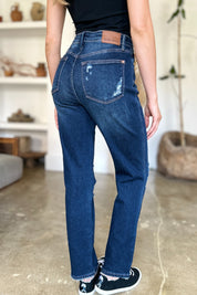 Judy Blue Full Size High Waist Rigid Magic Heavy Destroy Straight Jeans | Daverri Fashions