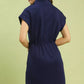 Navy blue Umgee Dolman Sleeve Zip Detail Dress with collar and drawstring waist
