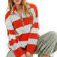 Striped Half-Zip Oversized Sweatshirt - DAVERRI FASHIONS