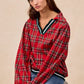 BiBi Christmas Plaid Collared Top with Ruffled Detail - DAVERRI FASHIONS