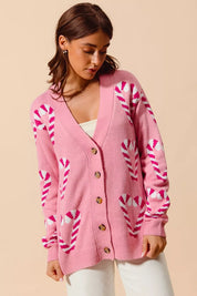 SO ME Christmas Candy Cane Button Front Sweater Cardigan | Cardigans Daverri Fashions