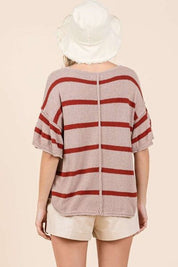 Mittoshop Striped Flounce Sleeve Knit Top Tops