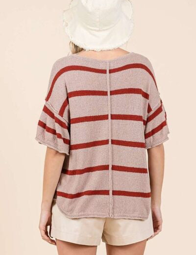 Mittoshop Striped Flounce Sleeve Knit Top Tops