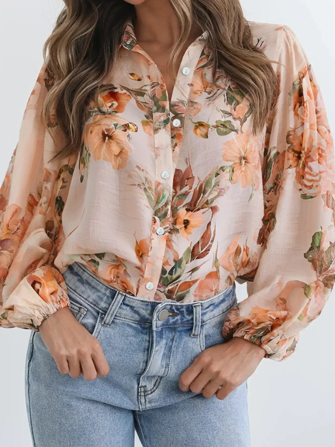 Floral Print Button-Up Shirt - DAVERRI FASHIONS