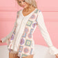 BiBi Granny Square Print Contrast Annie Rib V Neck Top Tops