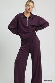 Umgee Half Zip Drop Shoulder Sweatshirt | Sweatshirts Daverri Fashions