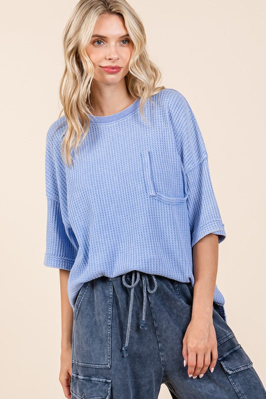 Mineral Wash Waffle Knit Short Sleeve Top